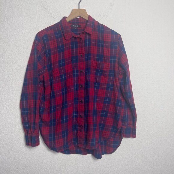 Madewell Edina Oversized Boyshirt Plaid Red Blue Button Front Shirt Women’s M - Picture 4 of 12